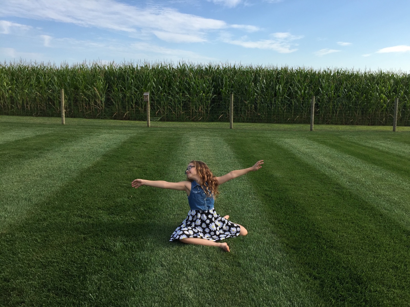 A child enjoying a healthy Green A Lawn yard in northeastern Indiana